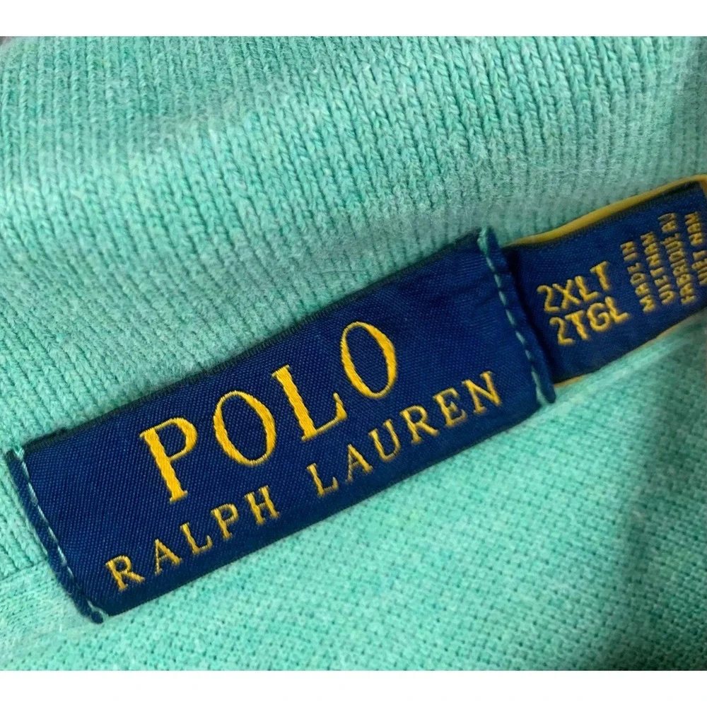 Polo Ralph Lauren Shirt Men 2XLT Polo Mint Green Pink Pony Knit Golf Tennis Prep